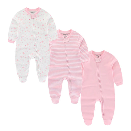 Kiddiezoom 3 Pcs Autumn Winter Solid Zipper Baby Boy Girl Rompers 100%Cotton Soft Newborn Clothes Baby Shower Gifts