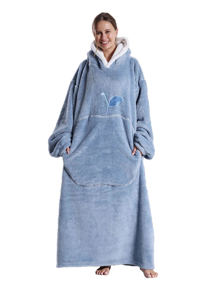 Adults Long Blanket with Sleeves Winter Hoodies Sweatshirt Plus Size Feminino Fleece Wearable Blanket Hoodie Oversized