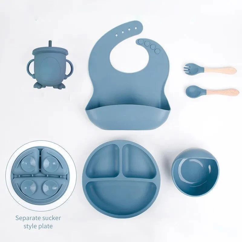 6 PCS Baby Tableware Set Christmas Gifts Sailicone Set Childrens Meal Training Set Cutlery Feeding Bowl Party Gift