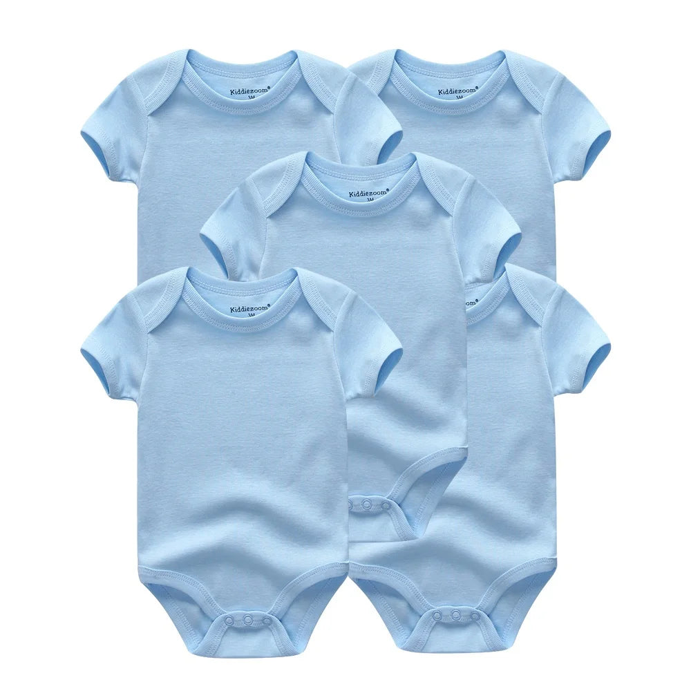 Kiddiezoom 5 Pcs Four Seasons Fashion Cartoon Short Sleeve Baby Boy Girl Bodysuits Soft 100%Cotton Newborn Onesies Clothes