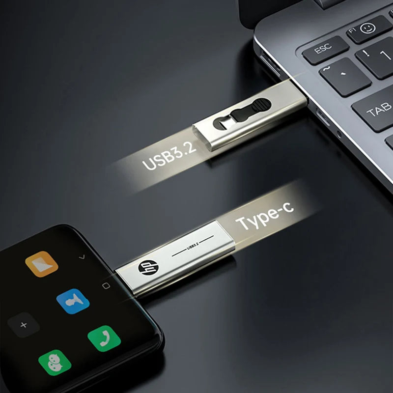 HP Type C Flash Drive 64GB 128GB 256GB 2 in 1 OTG USB3.2 Dual Use USB Flash Drive for Computer Mobile Phone Mini PC
