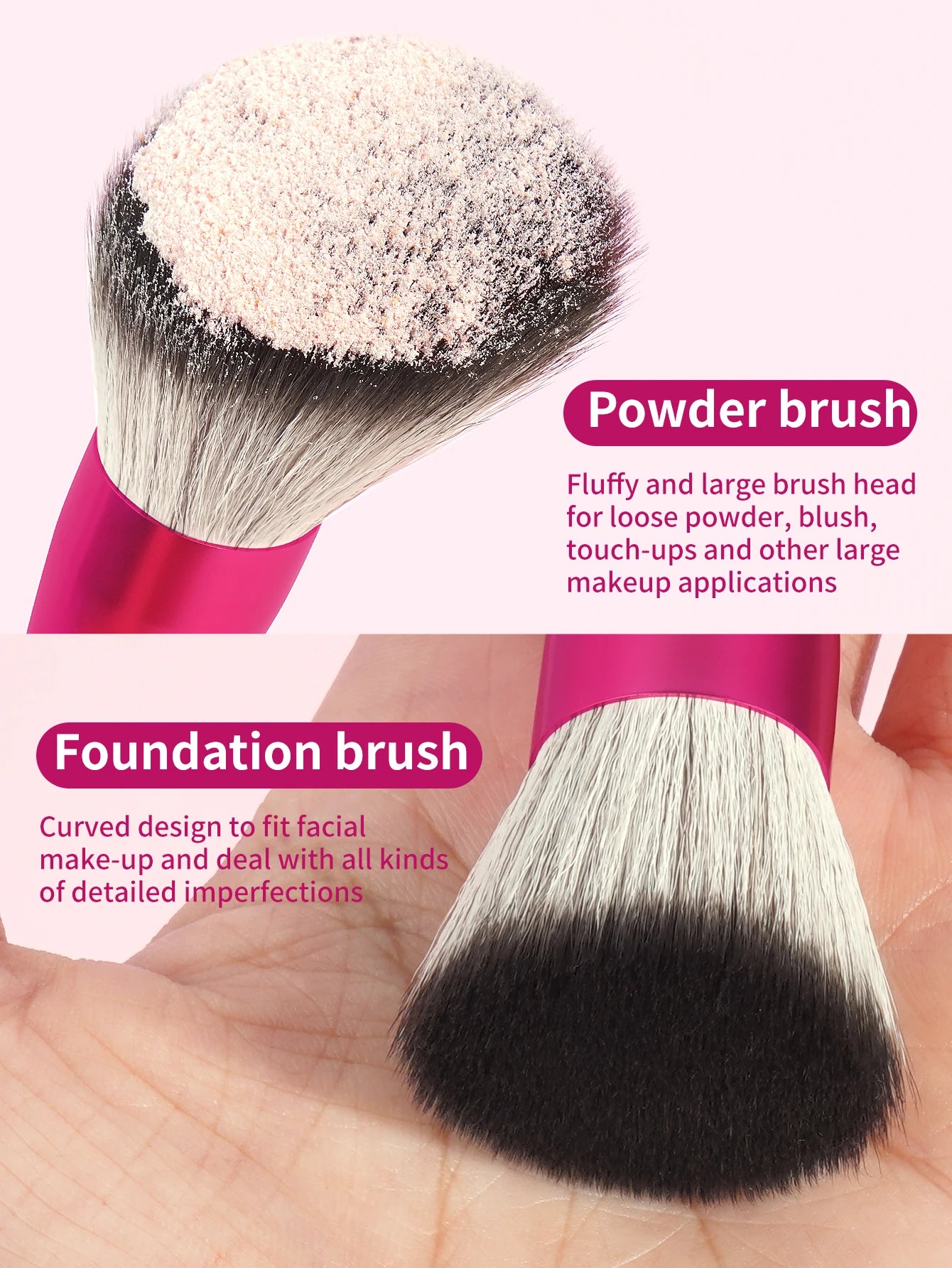 MAANGE Dual-ended Makeup Brush Flat Top Foundation Brush Angled Brush for Contour Mineral Powder Blush