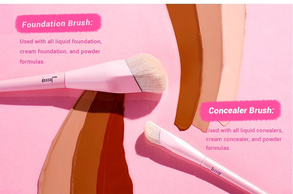 Jessup Foundation Brush and Concealer Brush, Pink Makeup Brushes Set 2Pcs Premium Synthetic Face Brushes Makeup , T497
