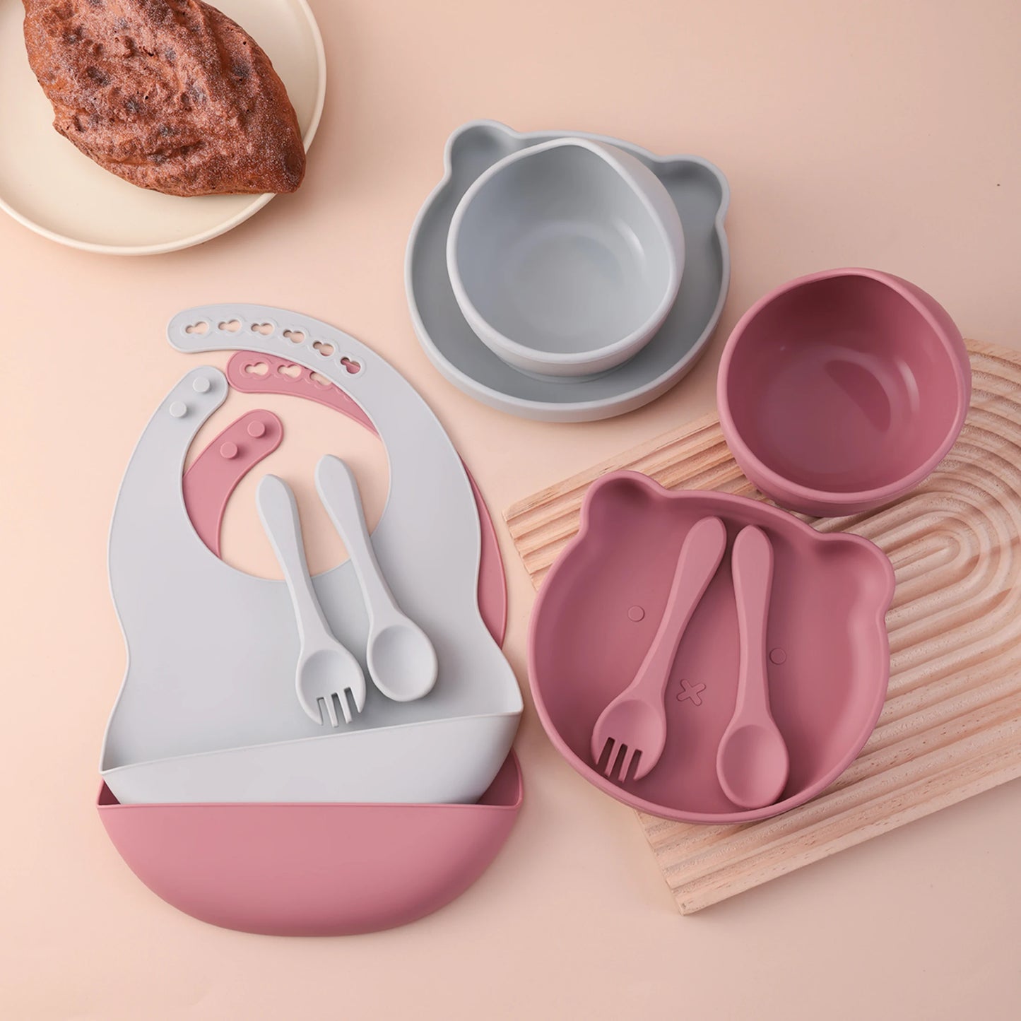 Kids 5PCS Food Grade Silicone Feeding Set Sucker Dishes Plate Self Feeding Bowl BPA Free Toddler Meal Essentials