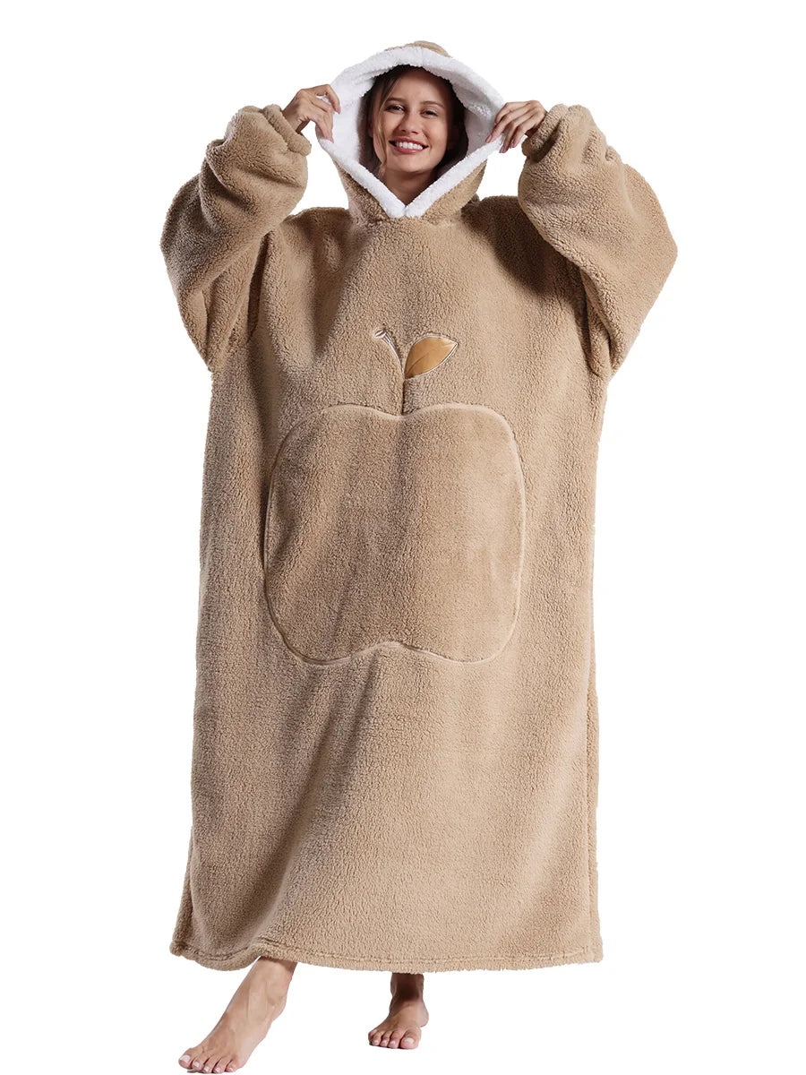 Adults Long Blanket with Sleeves Winter Hoodies Sweatshirt Plus Size Feminino Fleece Wearable Blanket Hoodie Oversized
