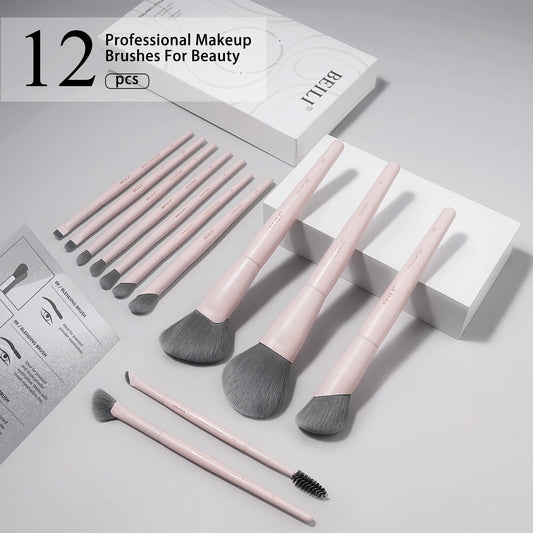 BEILI 12/15 PCS Professional Makeup Brushes Sets Vegan Premium Cosmetics Tool Kakubi Powder Angled Contour Blush Eyeshadow Brush