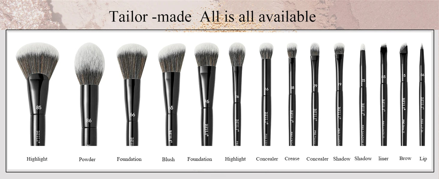 BEILI Black Makeup Brush Set 14 Pcs Vegan Pro Powder Foundation Eyeshadow Highlighter Concealer Blush Eyebrow Brushes Beauty Kit
