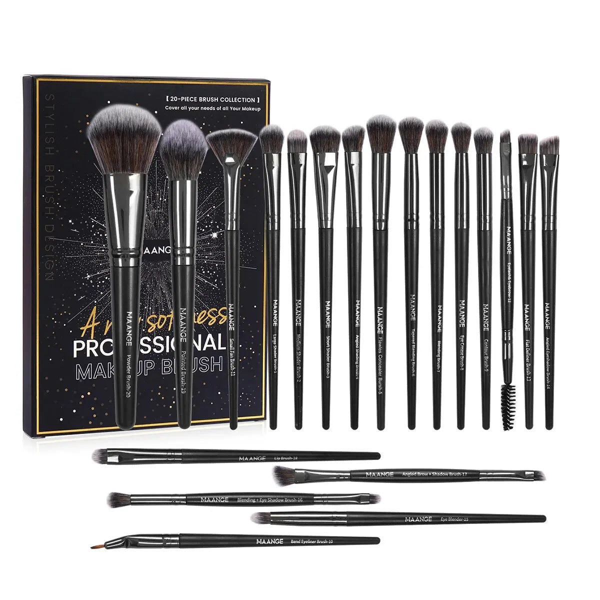 MAANGE 20Pcs Professional Makeup Brushes Set Foundation Concealer Eyeshadow Blush Brush Blending Beauty Tools with Portable Box