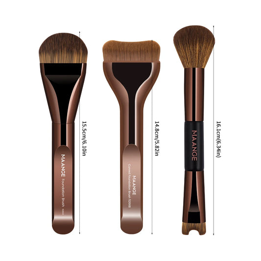 MAANGE 3pcs Foundation Makeup Brushes Ultra Thin Top Mask Brushes Nose Contour U-Shaped Brush for Double Head Nose Shadow Brush