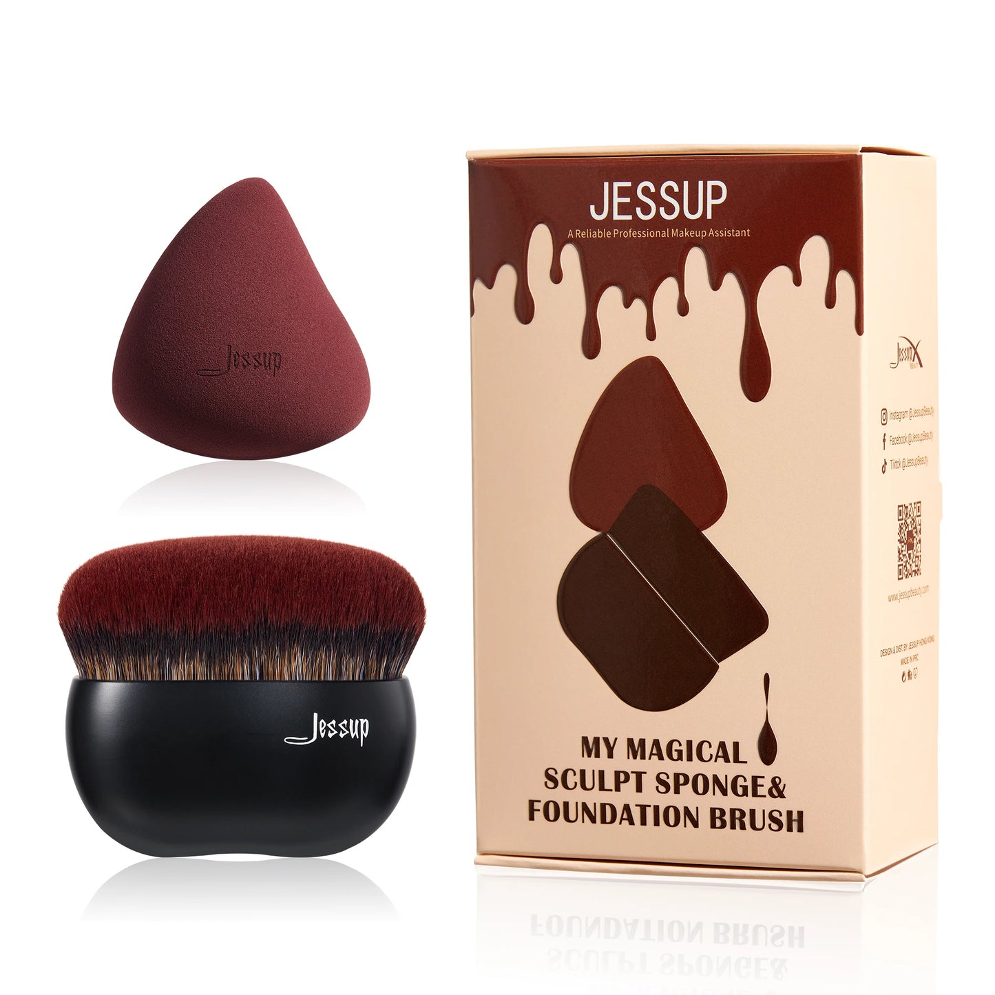 Jessup Makeup Brush Foundation Brush with Makeup Sponge,Contour Blush Concealer Highlight, T882