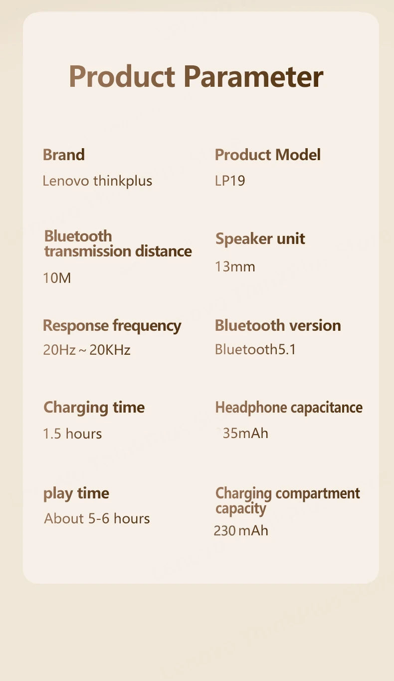 Original Lenovo LP19 Bluetooth 5.1 Earphones TWS Wireless In-Ear Earbuds Sports Headphones Dual HD Microphone Headset 2023 New