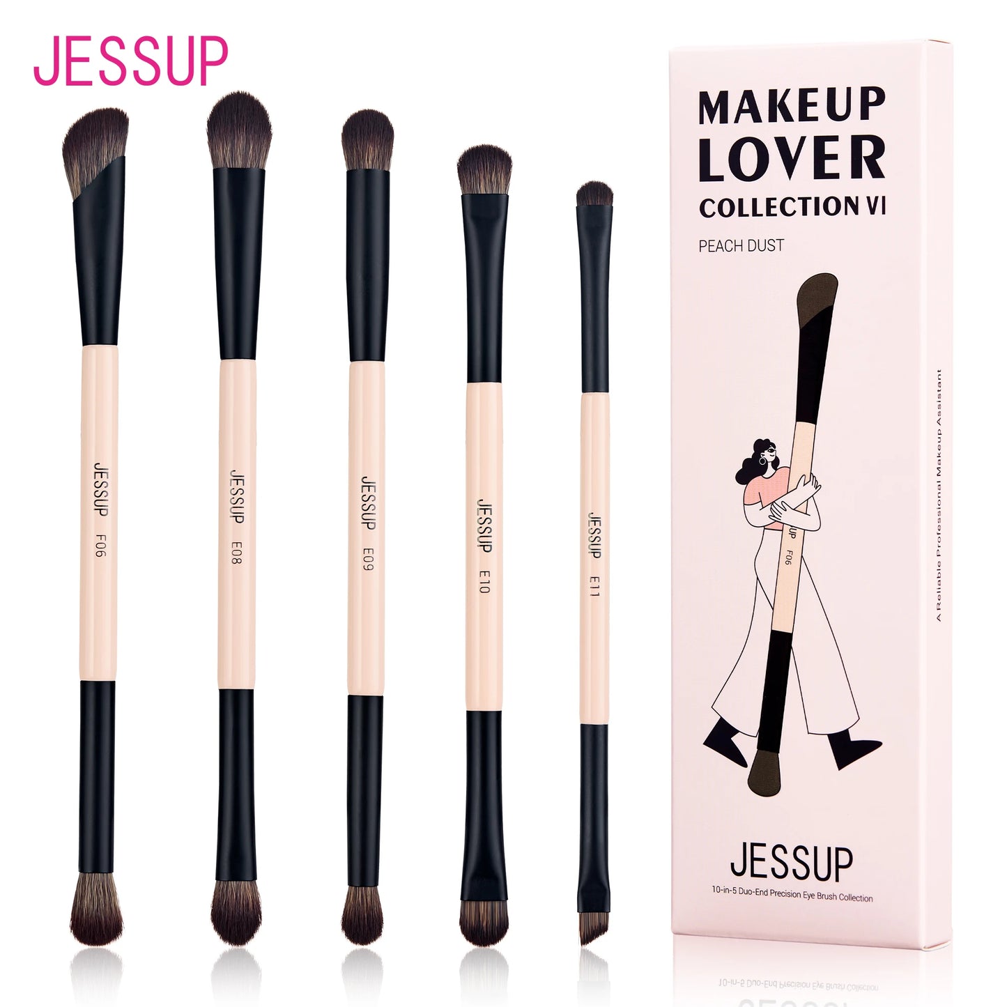 Jessup Double Sided Makeup Brush with Sponge , 3/5/7PCS Eyeshadow Makeup Brushes Set Vegan Hair Powder Contour Highlighter