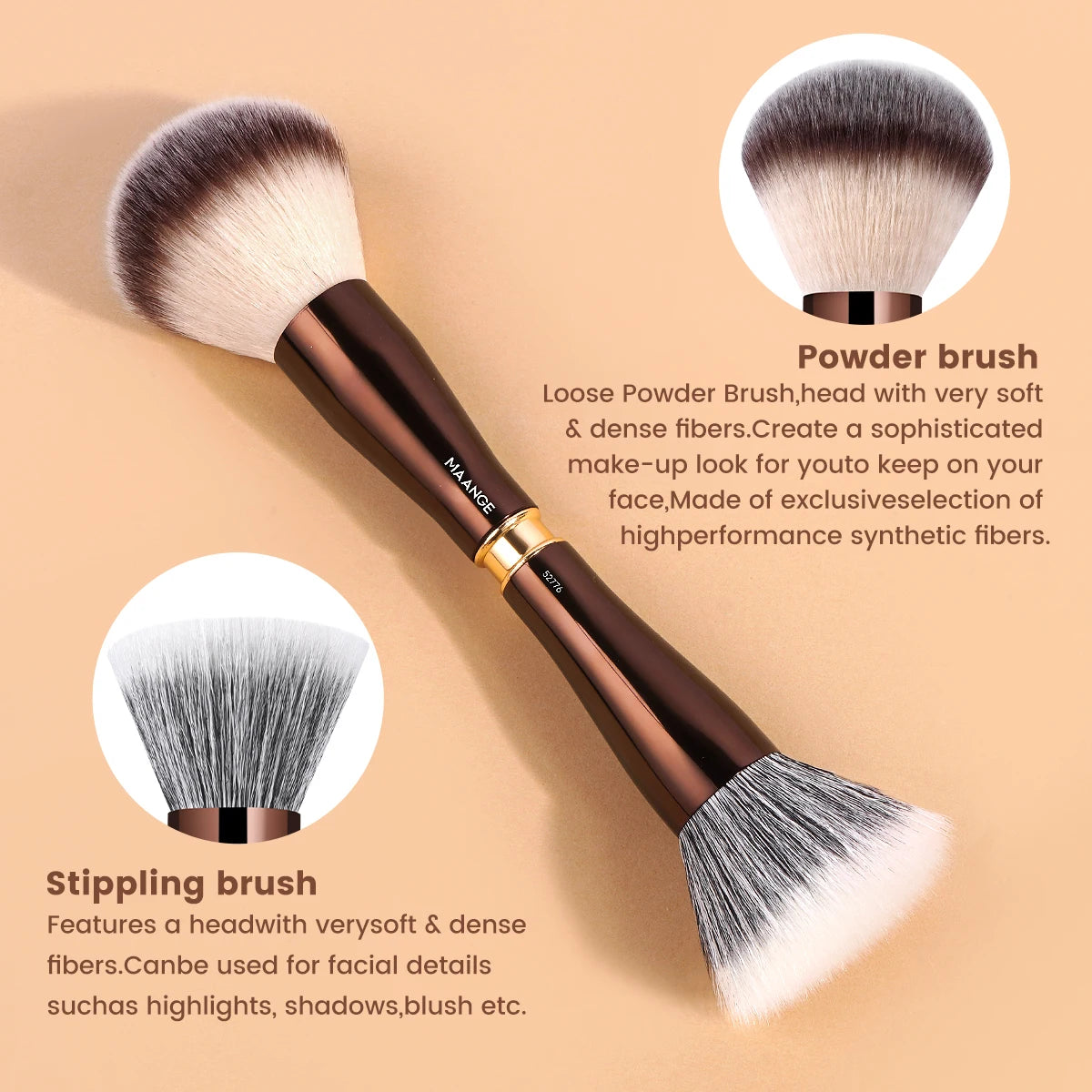 MAANGE 4 in 1 Assemble Makeup Brush Set Travel Makeup Brushes with Case Powder Brush, Foundation/Blush Brush, Eyeshadow Brush