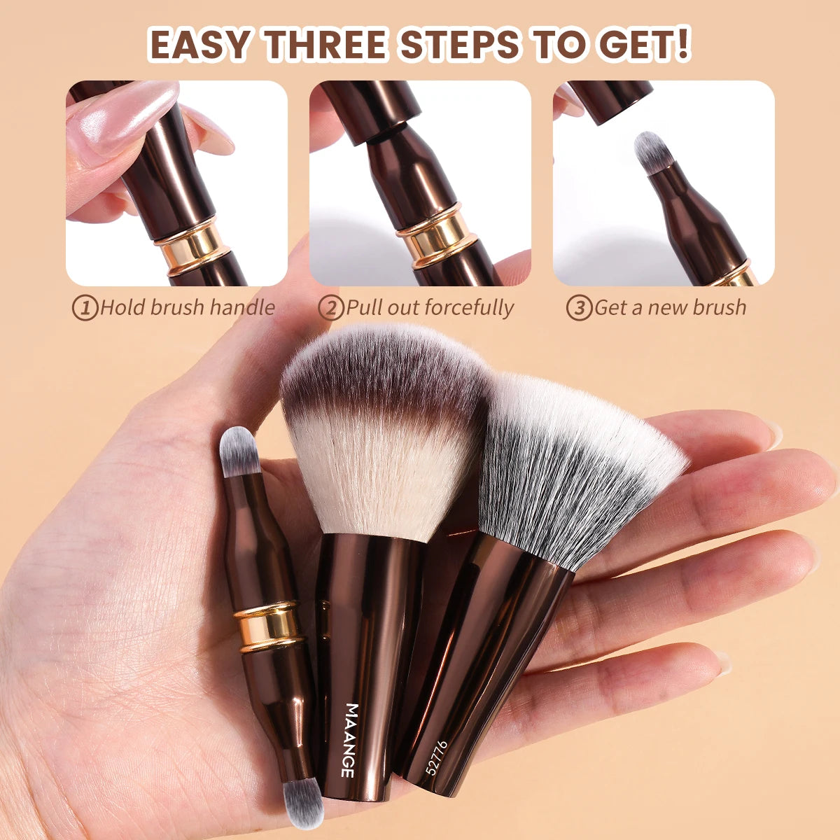 MAANGE 4 in 1 Assemble Makeup Brush Set Travel Makeup Brushes with Case Powder Brush, Foundation/Blush Brush, Eyeshadow Brush