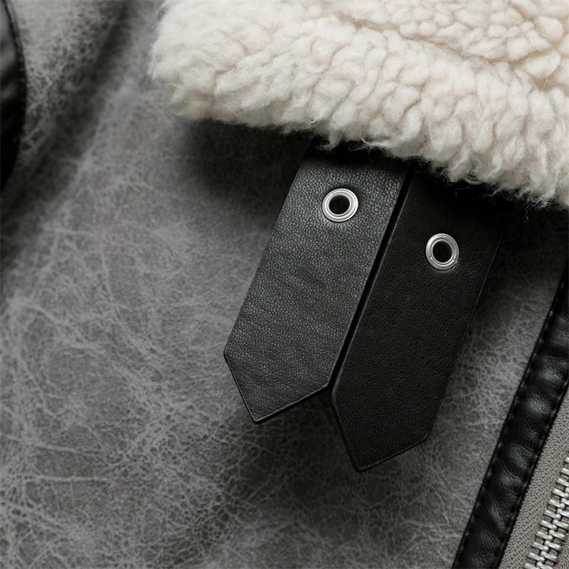 RARF 2024 men's new gray thick lapel fur one fleece double-sided jacket Warm men's motorcycle jacket top
