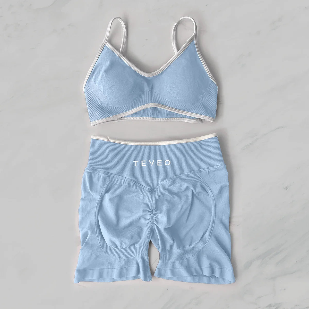 TEVEO Yoga Set 2 Pieces Gym Set Woman Shorts set Workout Clothes Bra set Seamless Scrunch Shorts Yoga Set