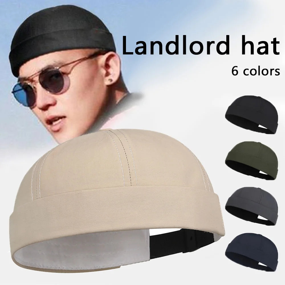 Brimless Skullies Cap Vintage Cotton Men Adjustable Landlord Docker Cap Multipurpos Beanie Hats Streetwear Dome Hat Hip Hop Hats