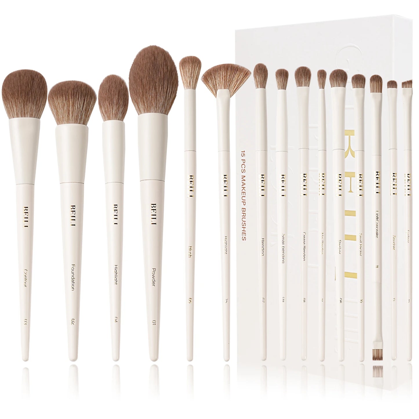 BEILI 12/15 PCS Professional Makeup Brushes Sets Vegan Premium Cosmetics Tool Kakubi Powder Angled Contour Blush Eyeshadow Brush