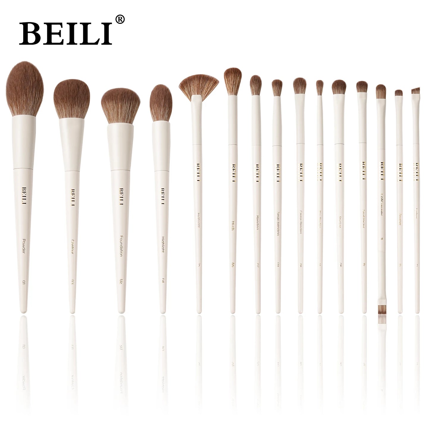 BEILI Professional Makeup Brush Set 15Pcs Beige Soft Hair Foundation Powder Blush Eyeshadow Contour Eyeliner Blush Cosmetics Kit