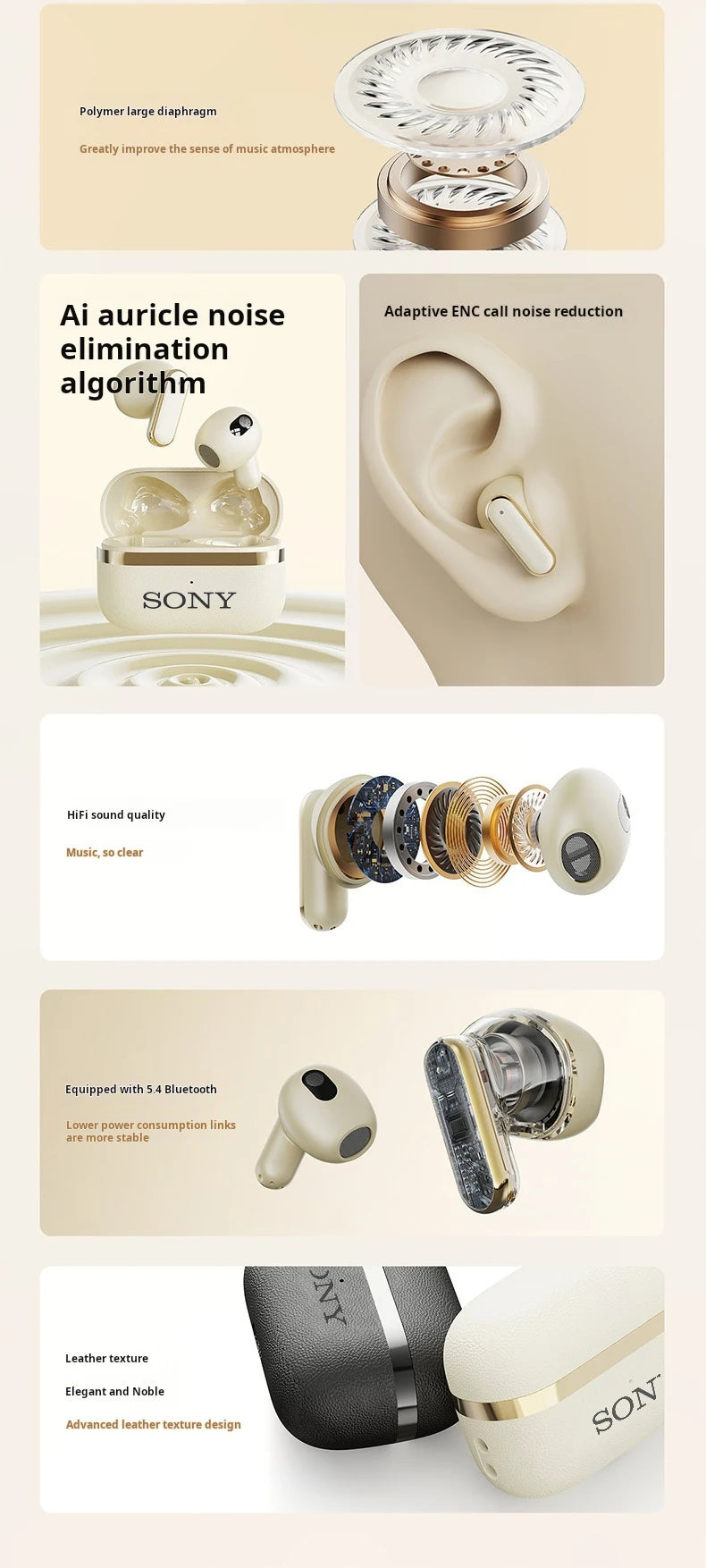 Original Sony Wireless Earbuds Bluetooth Earphones 5.3 TWS Headset Touch Control Sports Gaming Headphones with ENC Mic Noise