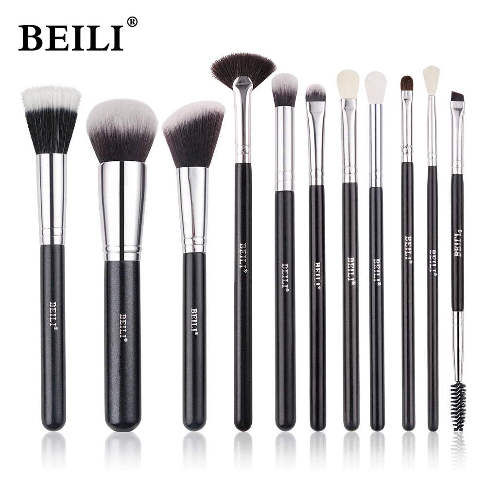 BEILI Goat Makeup Brush Set Eyeshadow Makeup Brushes Professional Foundation Blending Eyebrow Fan Blush brosse maquiagens