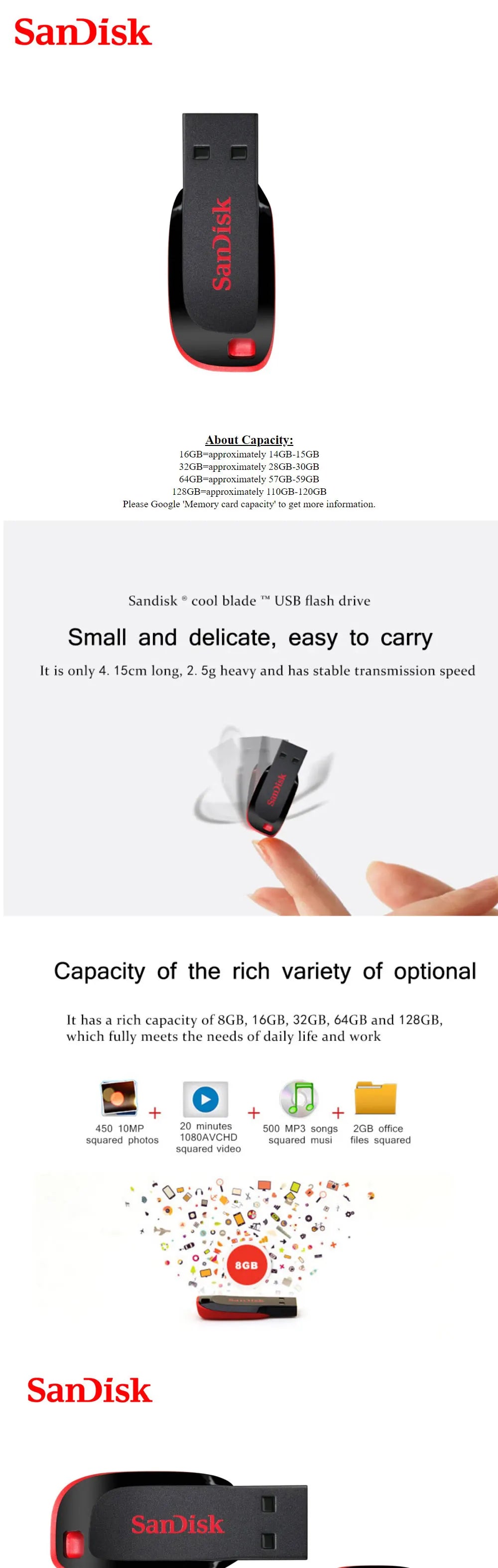 Sandisk Pendrive 128gb 64gb 32gb 16gb Mini USB Flash Drive 32 64 128 16 GB Pen Drive 2.0 USB Stick Disk on Key Memory For Phone