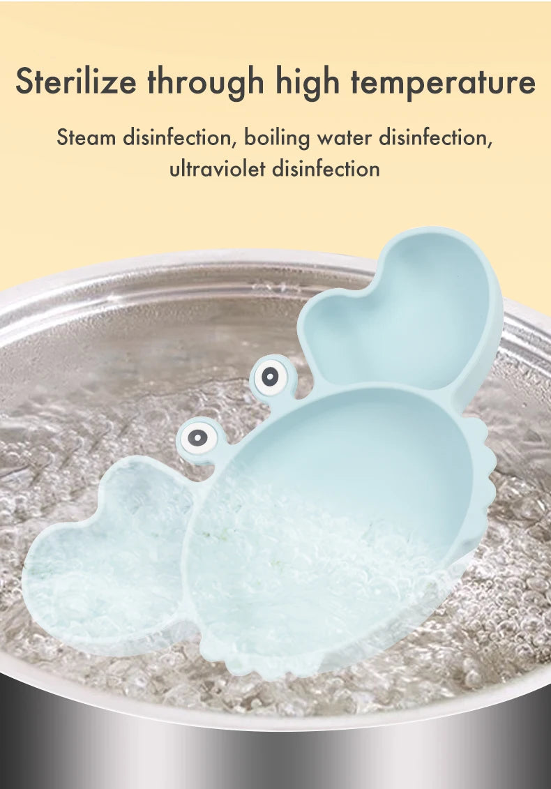 9Pcs Baby Silicone non-Slip Suction Bowl Plate Spoon Waterproof Bib Cup Set Baby Crab Dishes Food Feeding Bowl for Kids BPA Free