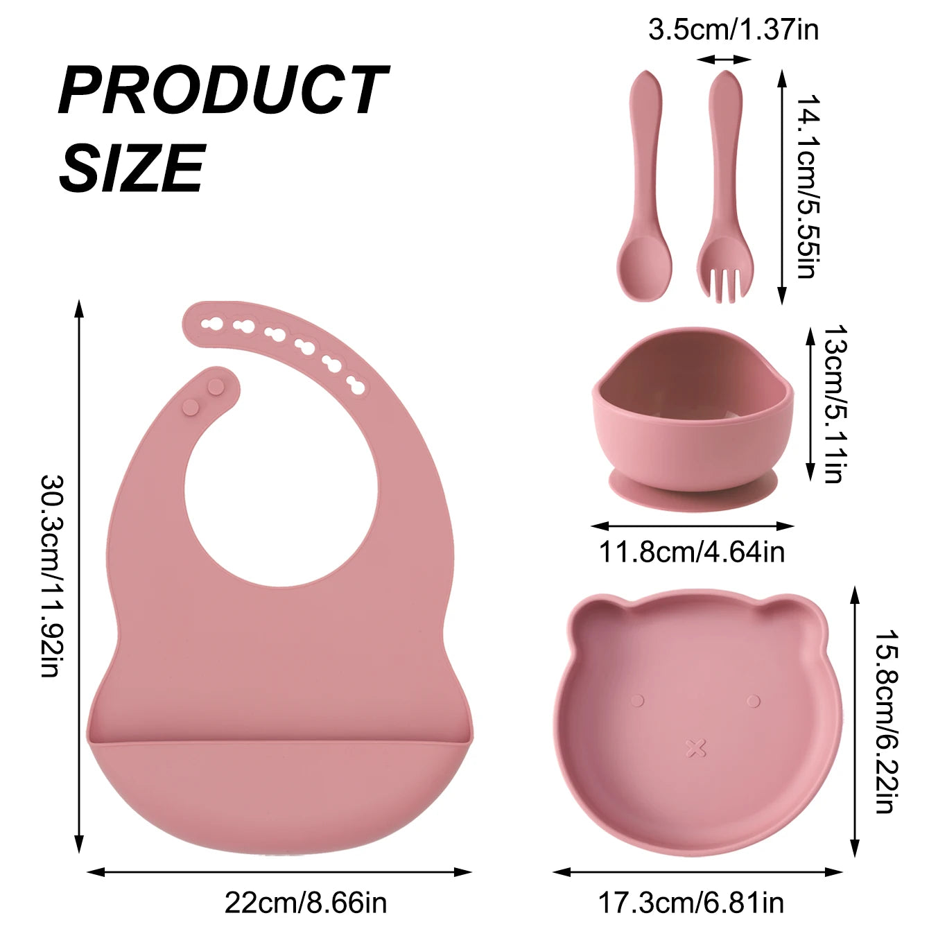 Kids 5PCS Food Grade Silicone Feeding Set Sucker Dishes Plate Self Feeding Bowl BPA Free Toddler Meal Essentials