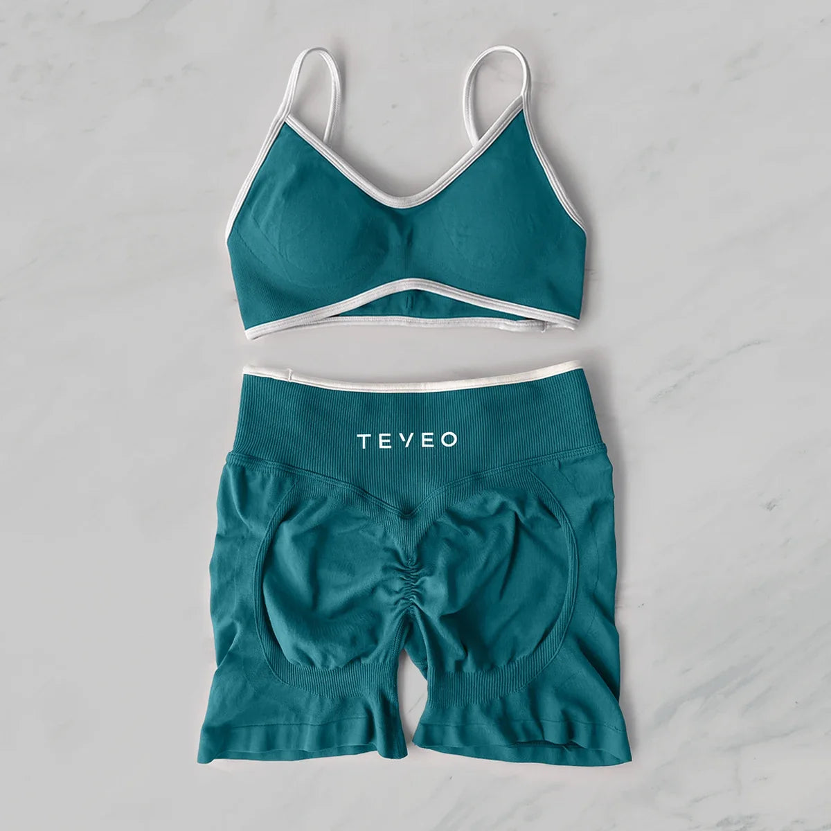 TEVEO Yoga Women's High-Waist Tummy Control Fitness Leggings Sportswear Gym Workout Running Pants 2 Pieces Gym Set