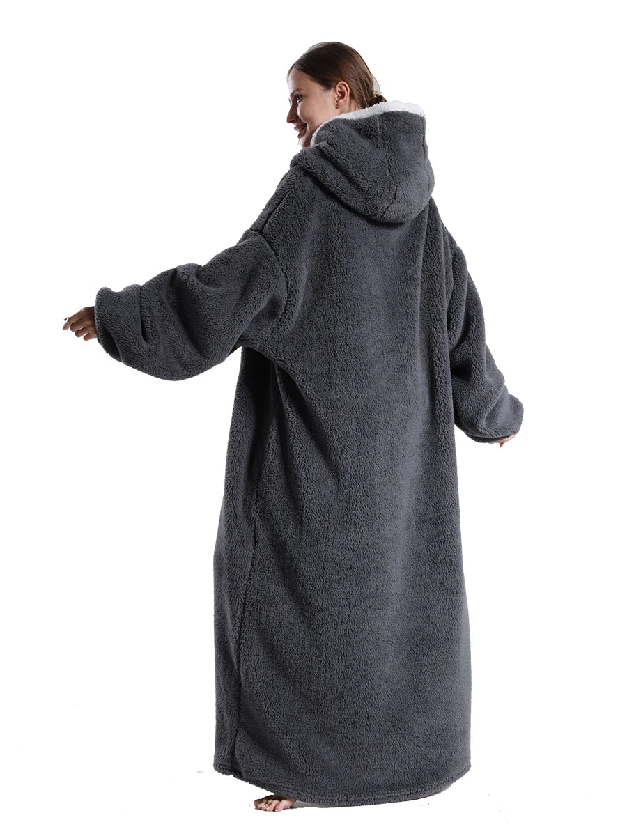 Adults Long Blanket with Sleeves Winter Hoodies Sweatshirt Plus Size Feminino Fleece Wearable Blanket Hoodie Oversized