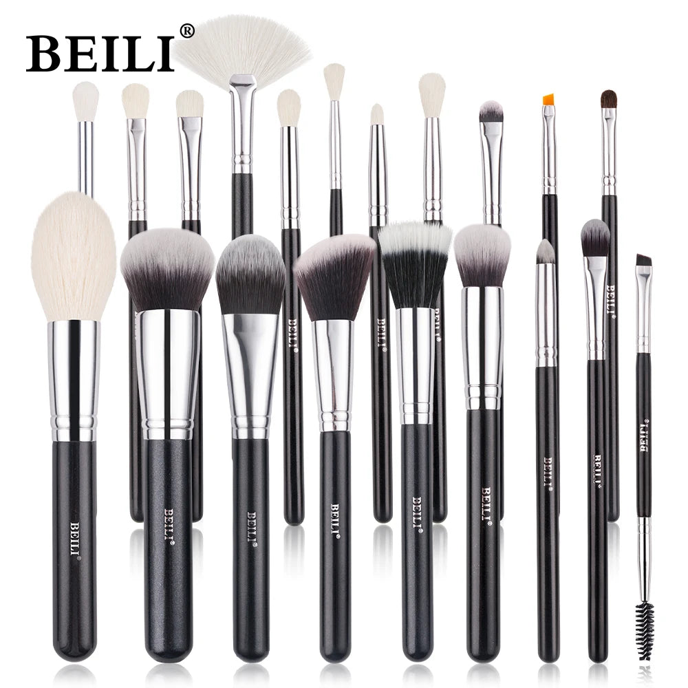 BEILI Goat Makeup Brush Set Eyeshadow Makeup Brushes Professional Foundation Blending Eyebrow Fan Blush brosse maquiagens