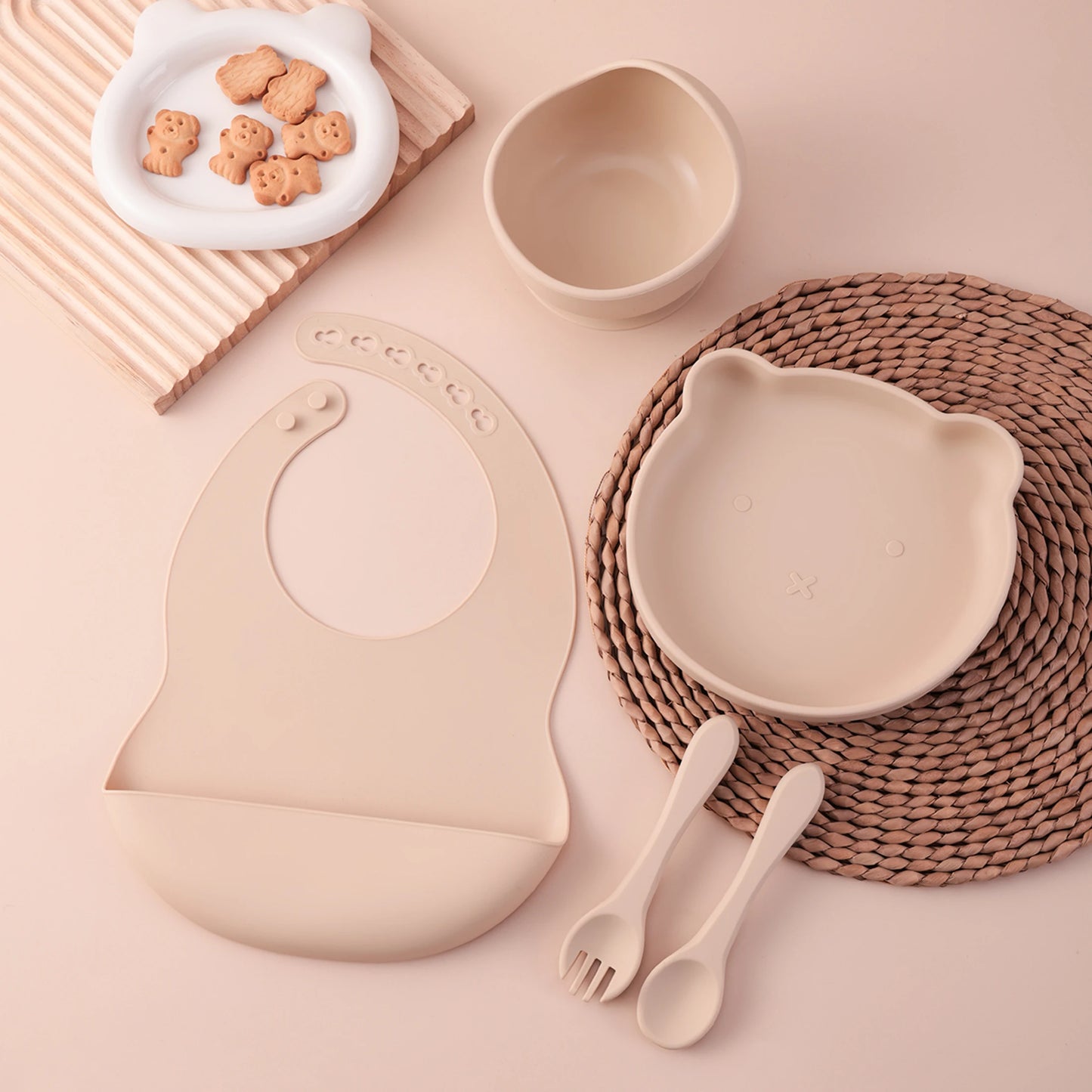 Kids 5PCS Food Grade Silicone Feeding Set Sucker Dishes Plate Self Feeding Bowl BPA Free Toddler Meal Essentials