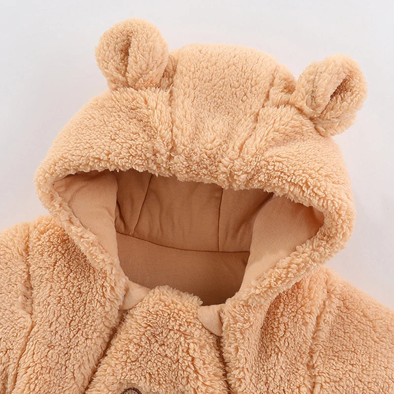 Newborn Baby Winter Jacket Warm Hooded Infant Romper Thicken Soft Cotton Boys Jumpsuit Cartoon Baby Girl Clothes 0 to 12 Months