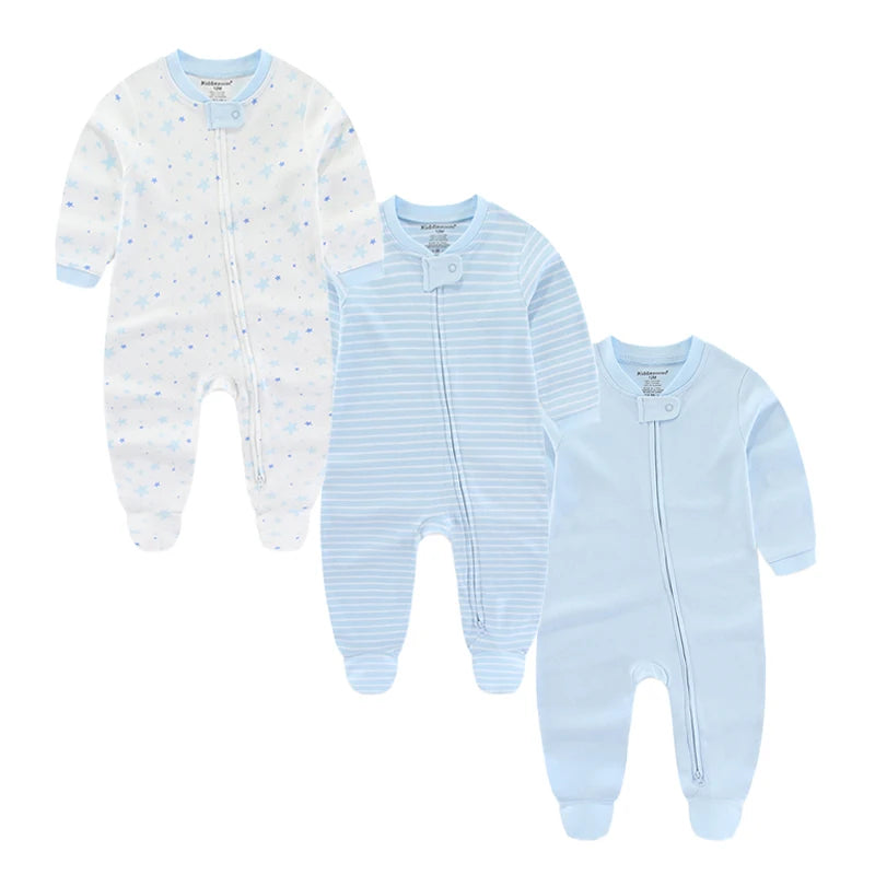 Kiddiezoom 3 Pcs Autumn Winter Solid Zipper Baby Boy Girl Rompers 100%Cotton Soft Newborn Clothes Baby Shower Gifts