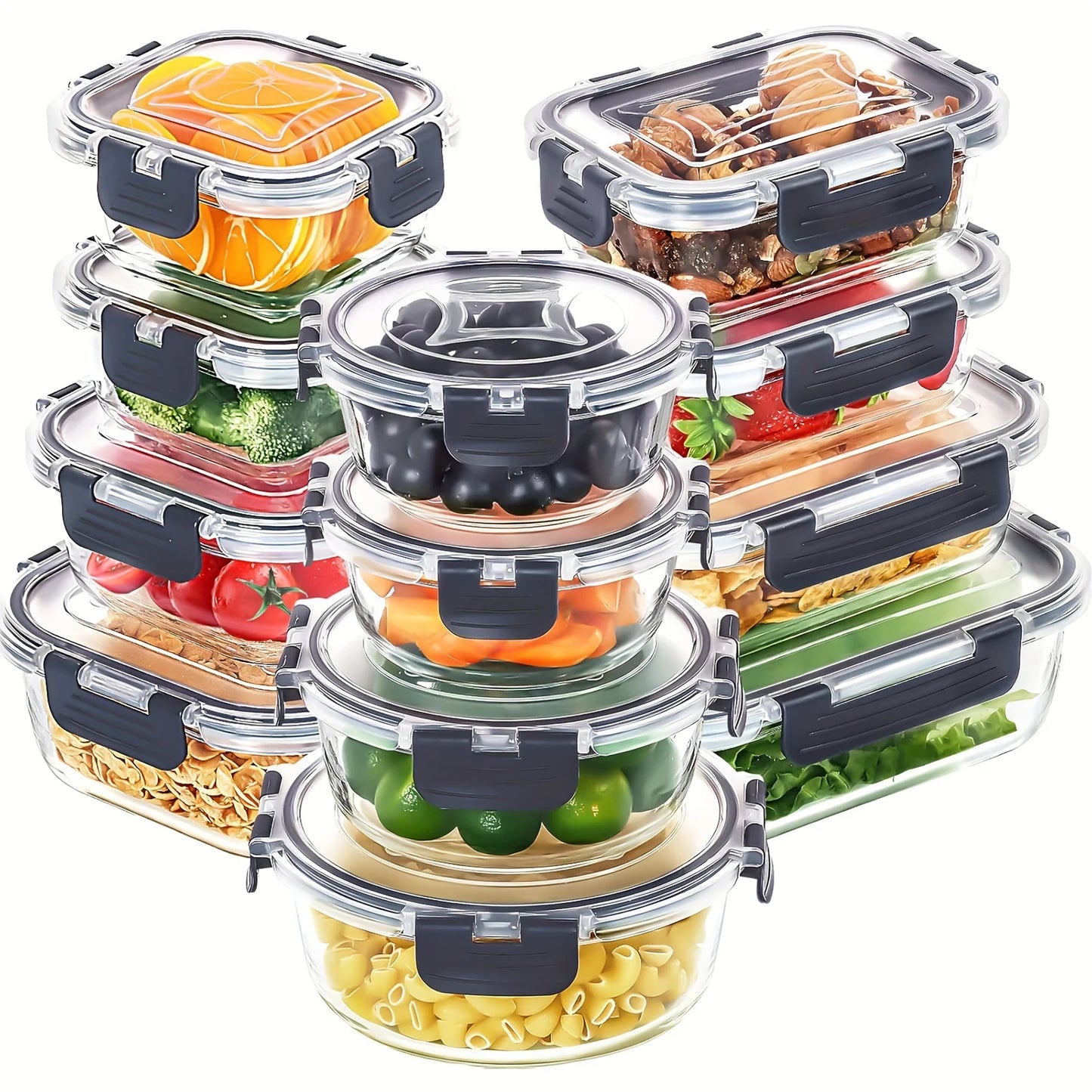 12-Piece Glass Food Storage Container Set - Airtight Leak-Proof Meal Prep Containers