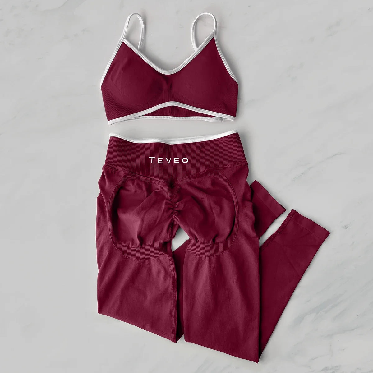 TEVEO 2 Pieces Gym Set Woman leggings Workout Clothes Bra set Seamless Scrunch legging Yoga Set
