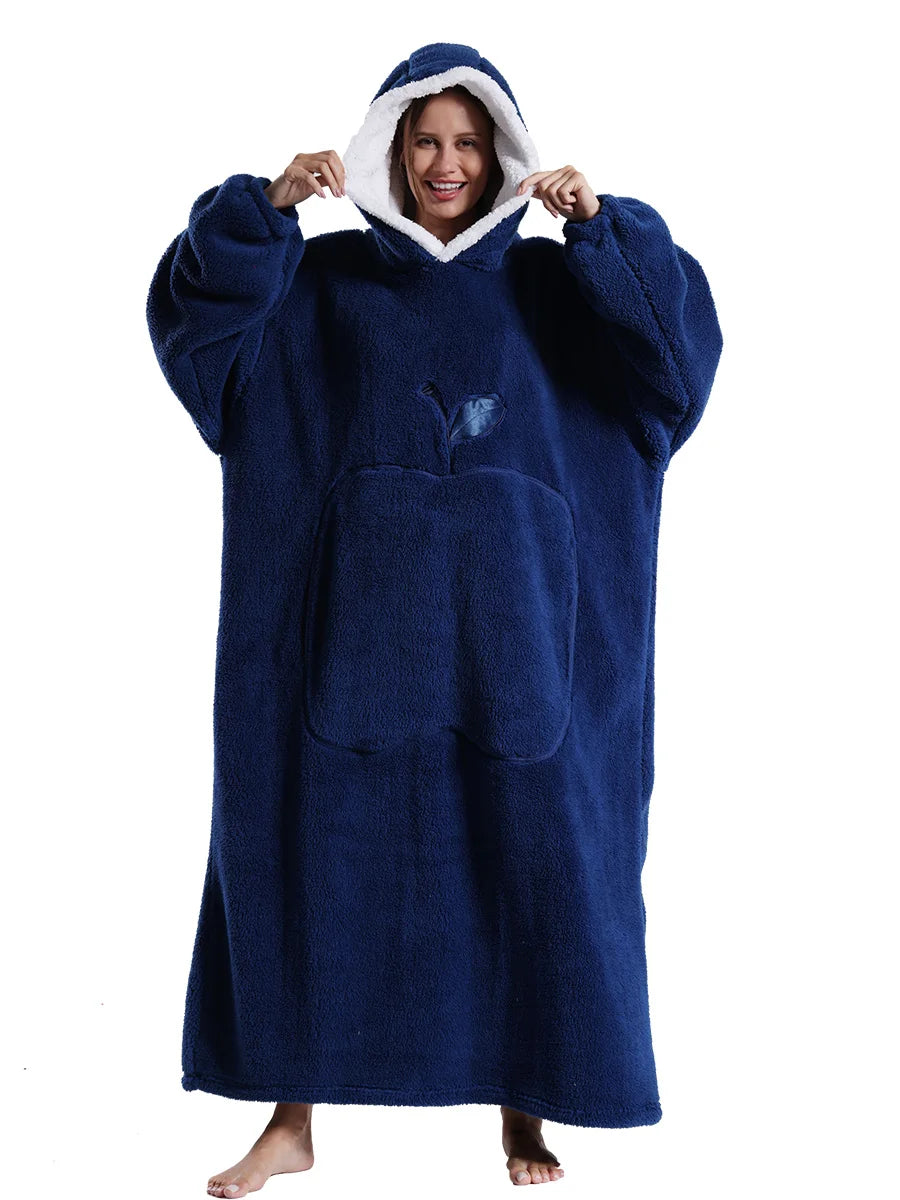 New Warm Wearable Blanket Winter Sweatshirt Oversized Flannel Sherpa Long Hoodie for Adults