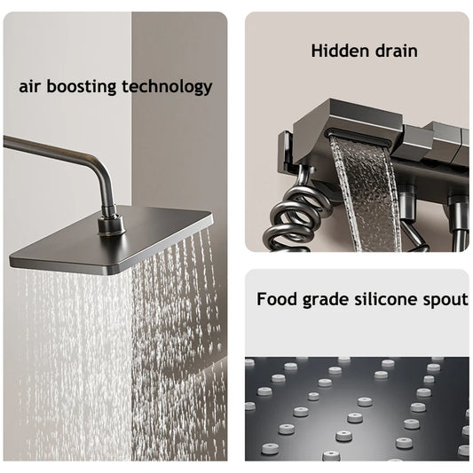 Bathroom Shower Full Set Gray Digital Display Shower System Set Piano Button With Ambient Light Faucets Shower Head