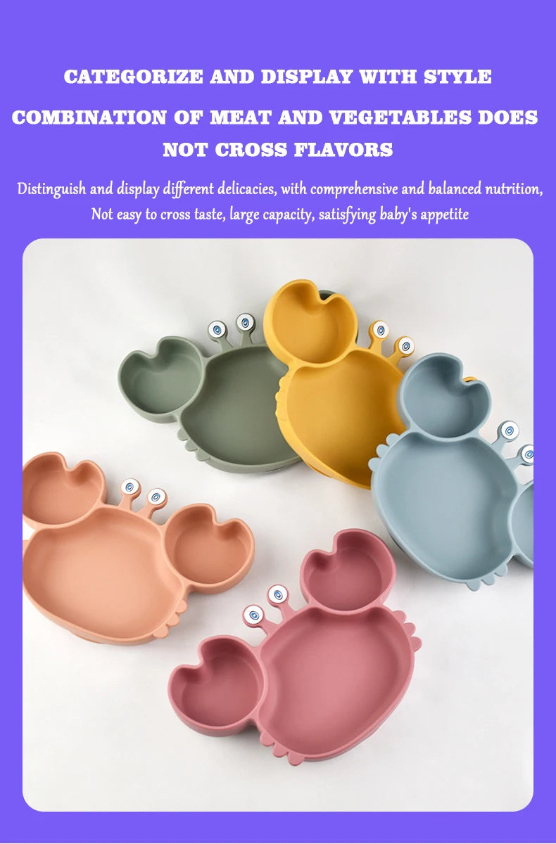 3Pcs/Set Baby Safe Silicone Dining Plate Food Feeding With Spoon Fork Cartoon Children Dishes Prevent Tipping Over And BPA Free