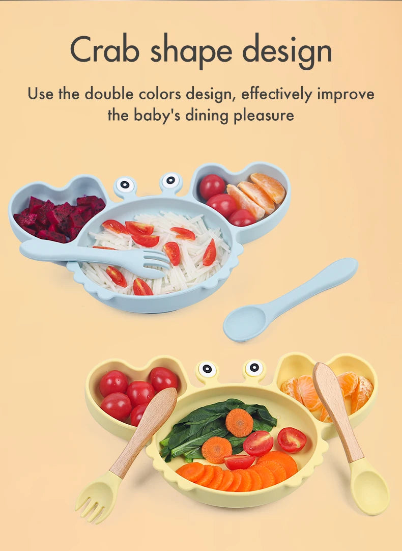 9Pcs Baby Silicone non-Slip Suction Bowl Plate Spoon Waterproof Bib Cup Set Baby Crab Dishes Food Feeding Bowl for Kids BPA Free
