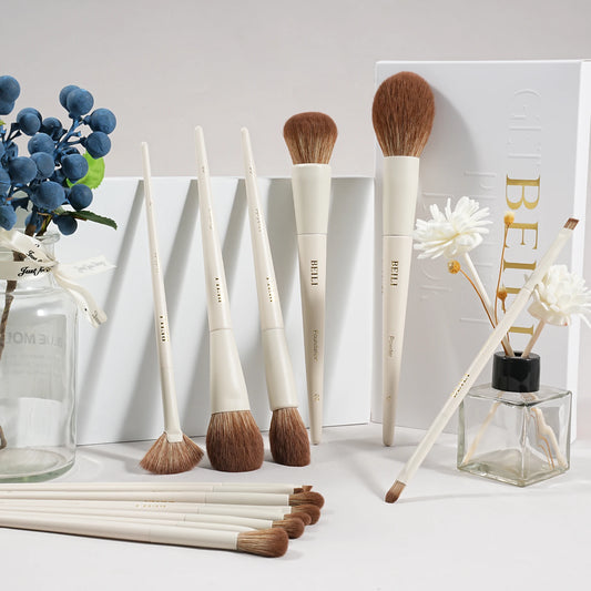 BEILI Professional Makeup Brush Set 15Pcs Beige Soft Hair Foundation Powder Blush Eyeshadow Contour Eyeliner Blush Cosmetics Kit