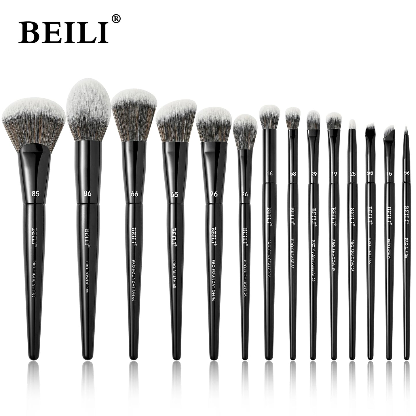 BEILI Black Makeup Brush Set 14 Pcs Vegan Pro Powder Foundation Eyeshadow Highlighter Concealer Blush Eyebrow Brushes Beauty Kit