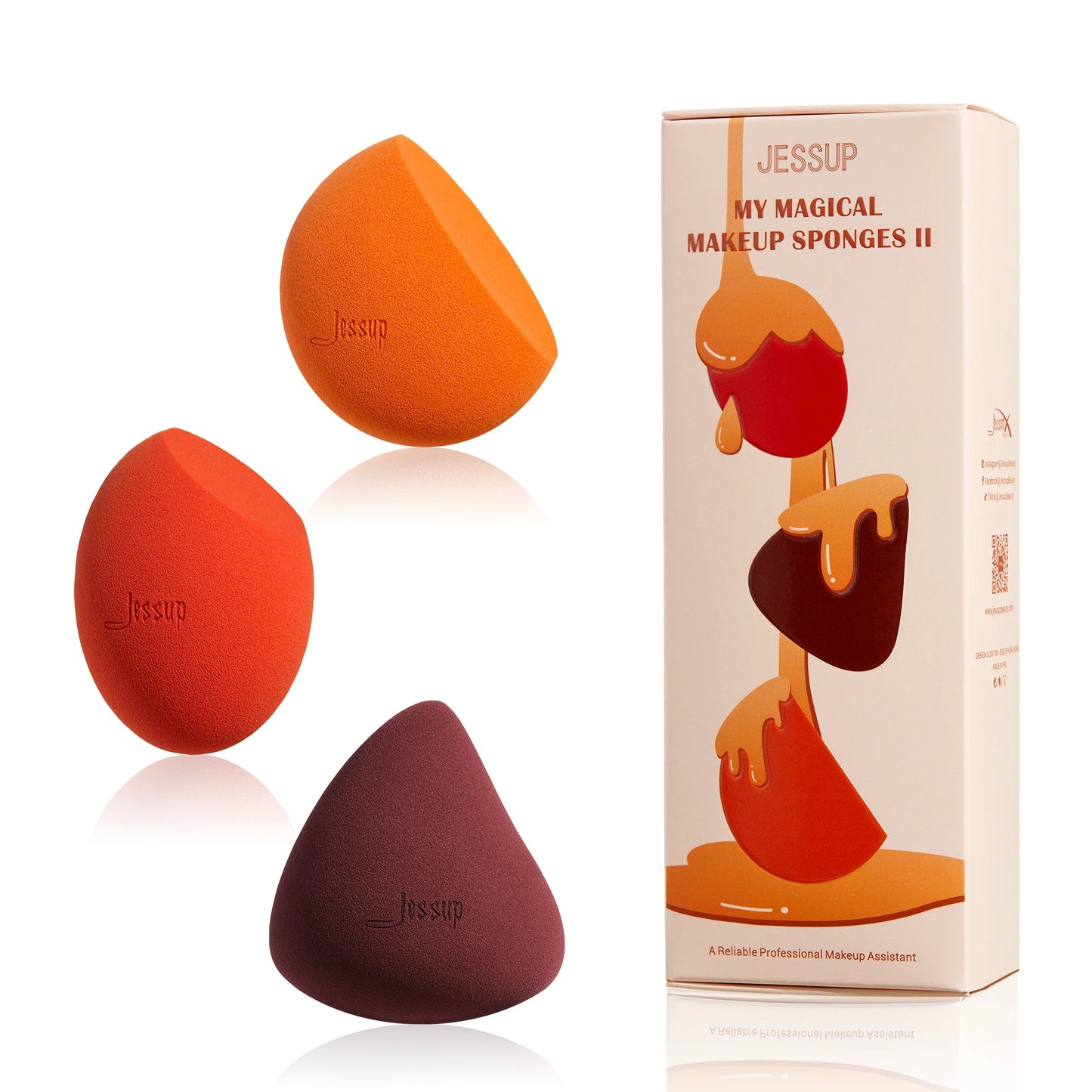 Jessup Makeup Sponges Set, 3pcs Make up Sponges Beauty Foundation Sponge Makeup Blender Wet&Dry Concealer Sponge, SP013
