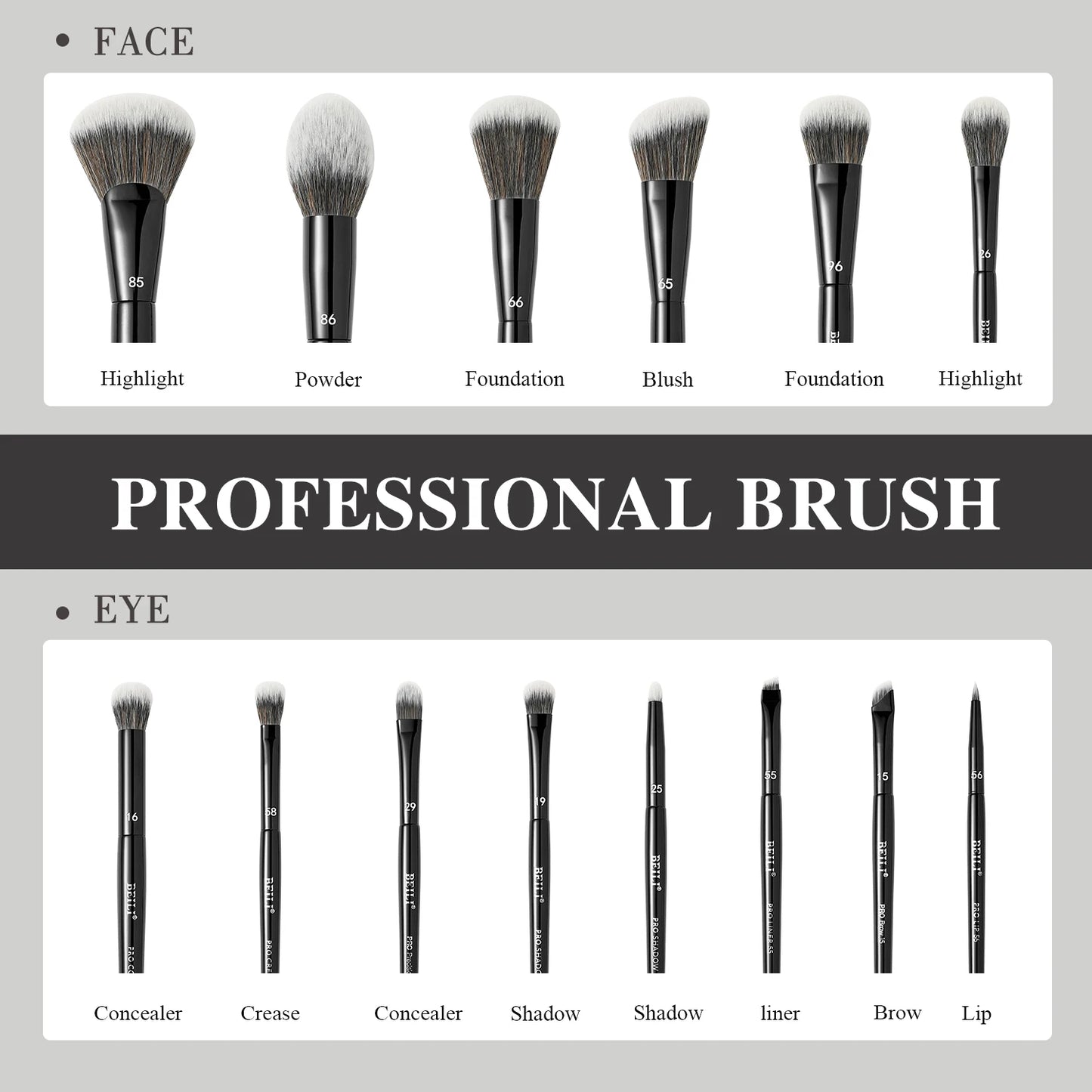 BEILI Black Makeup Brush Set 14 Pcs Vegan Pro Powder Foundation Eyeshadow Highlighter Concealer Blush Eyebrow Brushes Beauty Kit
