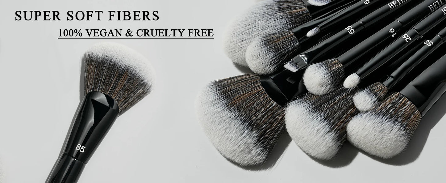 BEILI Black Makeup Brush Set 14 Pcs Vegan Pro Powder Foundation Eyeshadow Highlighter Concealer Blush Eyebrow Brushes Beauty Kit
