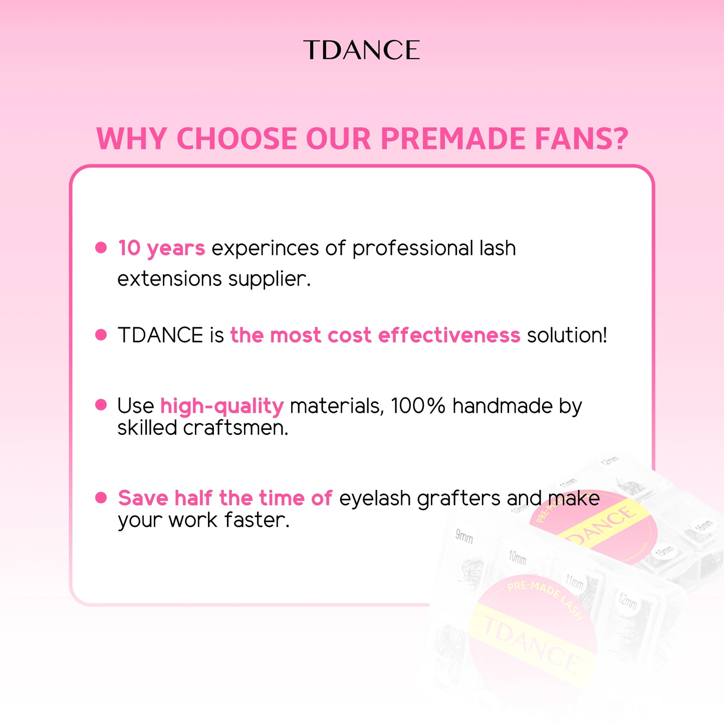 TDANCE 1000 Fans Loose Fan Mixed Length Pointy Base Premade Fans Sharp Thin Slim Medium Stem Volume Russian Eyelashes Extensions