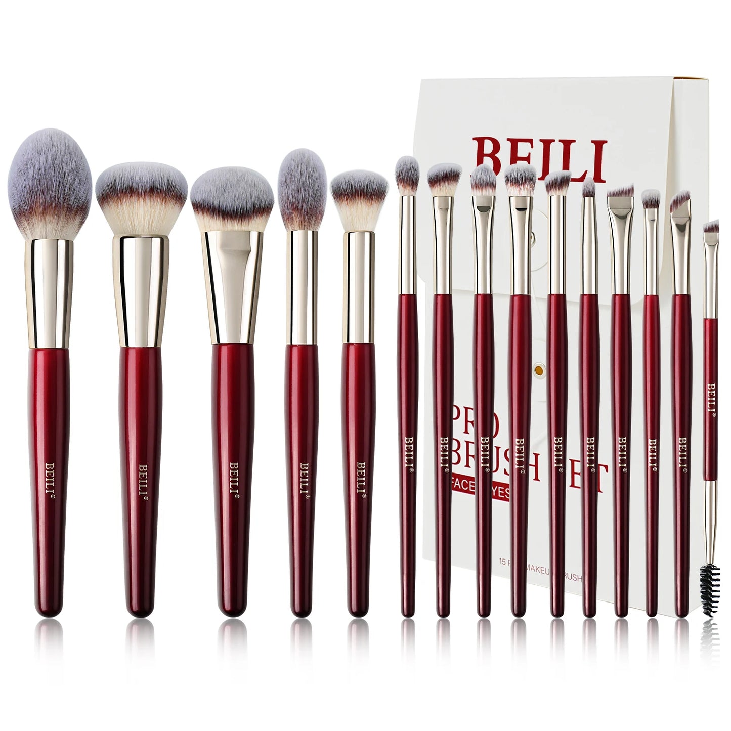 BEILI 12/15 PCS Professional Makeup Brushes Sets Vegan Premium Cosmetics Tool Kakubi Powder Angled Contour Blush Eyeshadow Brush