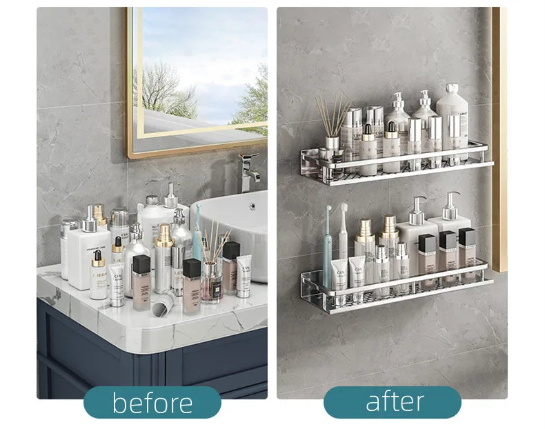 Bathroom Shelf Organizer 30-50CM Shower Storage Rack Silver Space Aluminum Toilet Shampoo Holder Bathroom Accessories