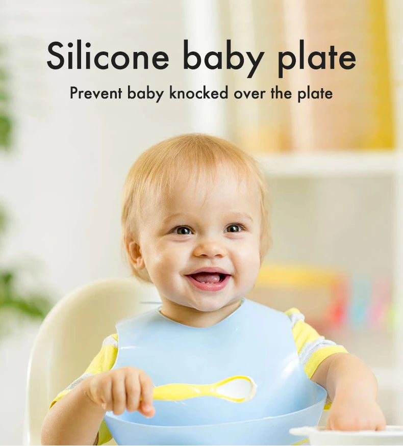 9Pcs Baby Silicone non-Slip Suction Bowl Plate Spoon Waterproof Bib Cup Set Baby Crab Dishes Food Feeding Bowl for Kids BPA Free