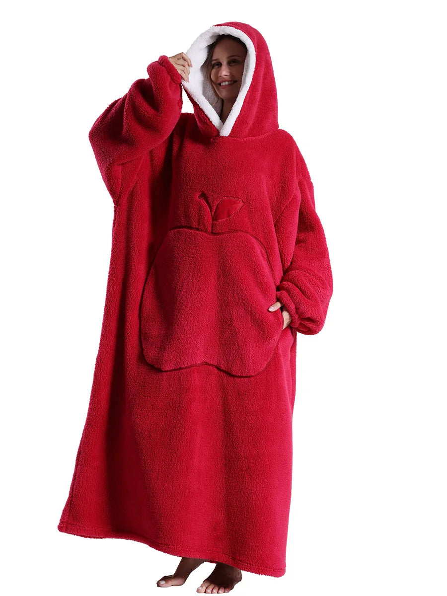 Adults Long Blanket with Sleeves Winter Hoodies Sweatshirt Plus Size Feminino Fleece Wearable Blanket Hoodie Oversized
